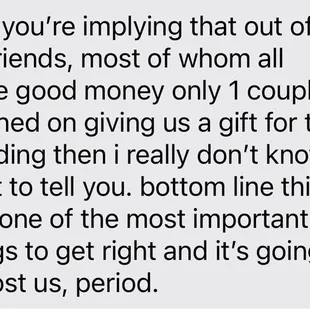 text I received from the groom