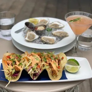 Fish tacos and oysters
