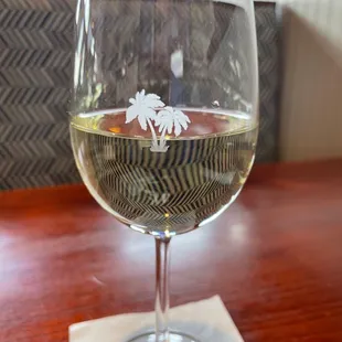 A glass of wine for lunch. I think the logo on the glass is a nice touch.