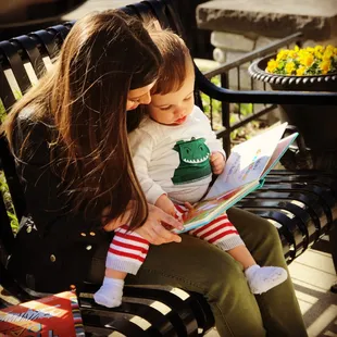 We have some space to read outside on nice days!