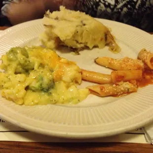 Mashed pot, broc cuz rice wit muy large-o pieces of broccoli I mean serious good! And penne