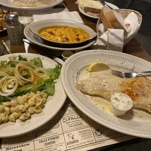 Salad bar plate, mac n cheese, Friday all you can eat fish (I got mine broiled)