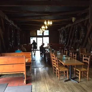 Inside the covered bridge