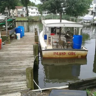 a boat docked at a dock