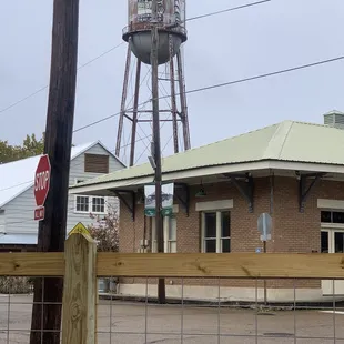 Distressed water tower. View from courtyard