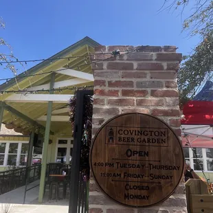 the entrance to the covington beer garden