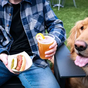 Pictured: Franks hot dog, beer, and Cooper (a good boy)