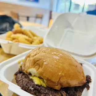 Double cheese burger and fries
