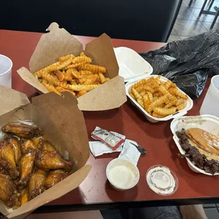 10pc Real Hot Buffalo Wing Combo and Triple Smashburger with the secret rub fries