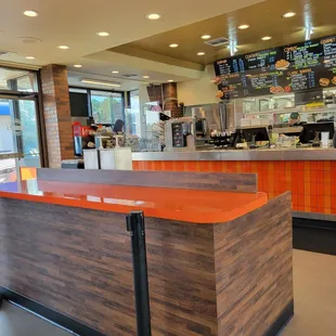 the counter area of a fast food restaurant