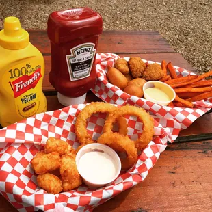 Life is full of choices: onion rings, sweet potato fries, tots, &amp; fried pickles