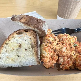 Harissa Scramble with yummy sour dough