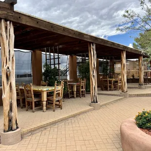 Seating area behind food truck