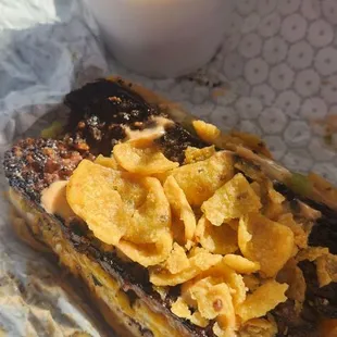 Impossible hot dog, GCC style, and green chili Mac n cheese