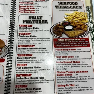 Daily specials menu page