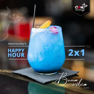 a blue drink on a table