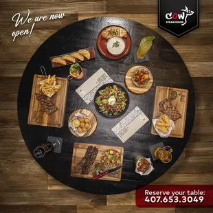 a table of food and drinks