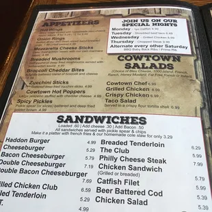 the menu of the restaurant