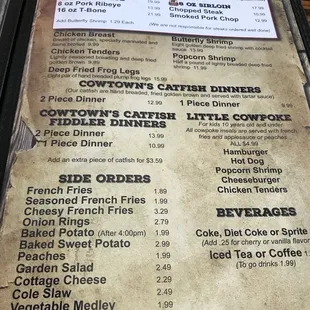 the menu for the restaurant
