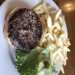 a hamburger and french fries