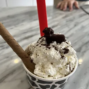 Affogato sundae with a cow on top!