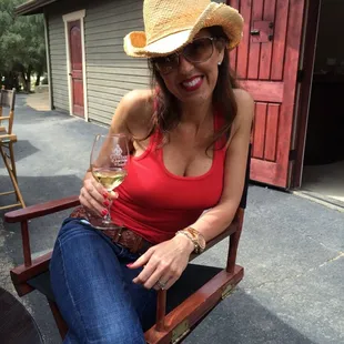 Kimmy taking a break from managing our tasting room