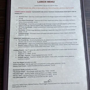 Cowboy Capital Grille lunch menu
