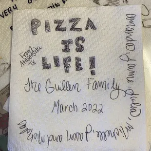 a piece of paper with writing on it