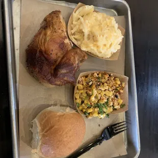 Quarter white with twice bake potatoes and street  corn