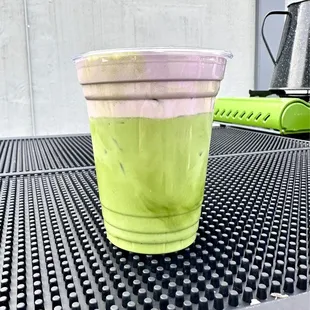 Iced Blueberry Cream Foam Matcha Latte W/ Oatmilk