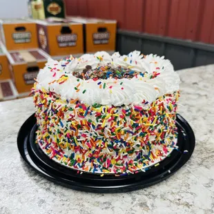 Nothing screams Happy Birthday like Birthday Cake ice cream! This vibrant blue ice cream base compliments the yellow cake and soft serve