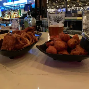 Cheese curds and walleye bites.
