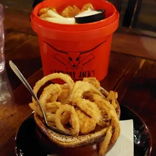 Bucket of wings and a mini tatertot hotdish