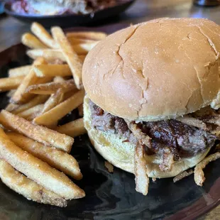 a burger and french fries