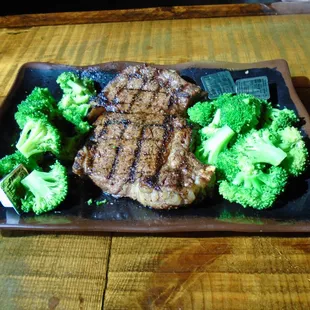 Ribeye Special dinner with 2 sides of broccoli.