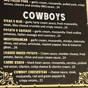 Cowboy pizza choices