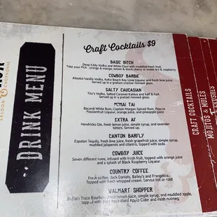 Large drink menu