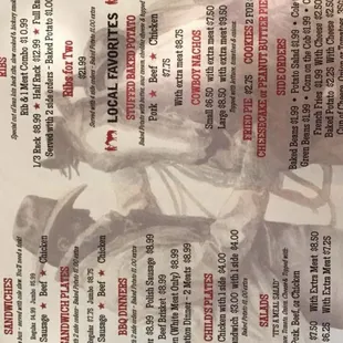 a menu for a cowboy dinner