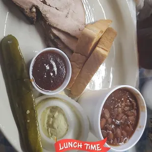 Turkey 1 meat plate bbq beans, potato salad