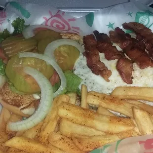 a tray of fries and a sandwich