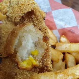 Inside of hushpuppies - has corn. Light and yummy.
