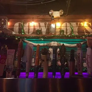 a bar decorated for the holidays