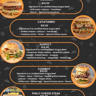 the menu for the cowburger burger