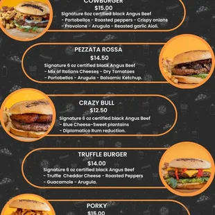 burgers, menu