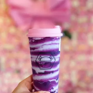 Messy Taro (ice blended) half sweet with boba