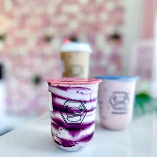 Taro Purple Rice Yogurt (Rate: 4/5), Strawberry Purple Rice Yogurt (Rate: 4/5), Milk Tea Garden (Rate: 5/5)