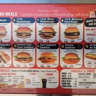 a menu for a fast food restaurant