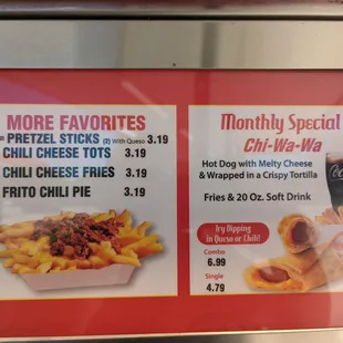 a menu for a fast food restaurant
