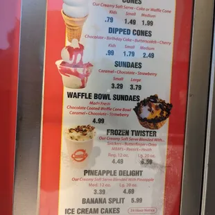 a menu for the ice cream parlor