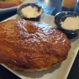 The bagel was as flat as my backside. It did have decent flavor &amp; kudos to them for making them homemade.